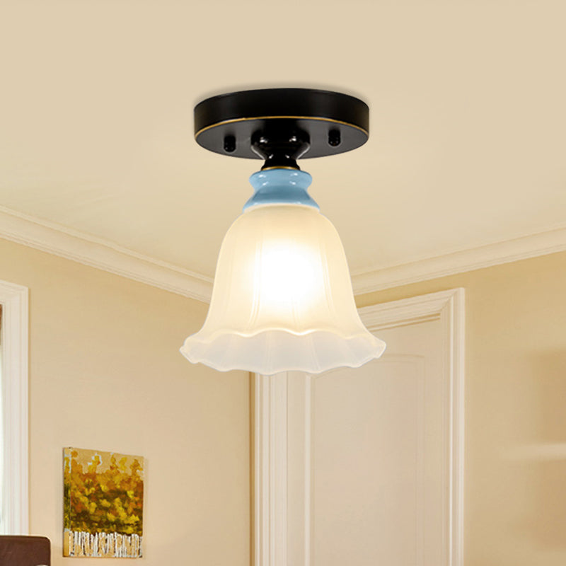 Black Frosted Glass Flared Flushmount Rural Style Flush Mount Light for Corridors