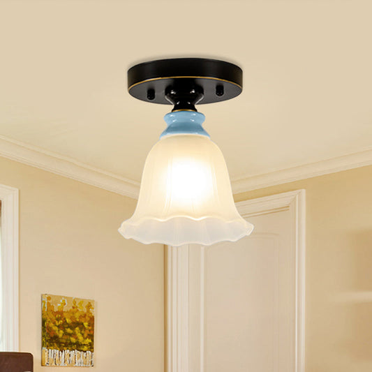 Black Frosted Glass Flared Flushmount Rural Style Flush Mount Light for Corridors