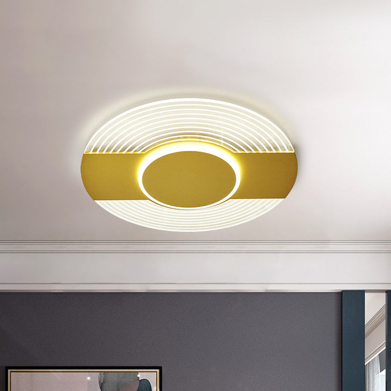 Plafonnier LED ultra fin en forme de disque en acrylique doré - Lumière chaude/blanche
