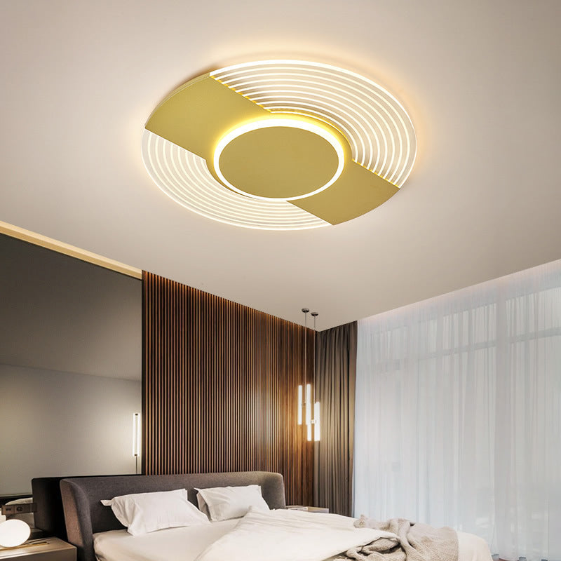 Plafonnier LED ultra fin en forme de disque en acrylique doré - Lumière chaude/blanche