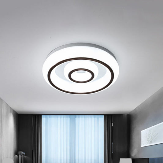 Modern Dual Circle Acrylic Flush Mount LED Ceiling Lamp - Black and White with 3 Color Light