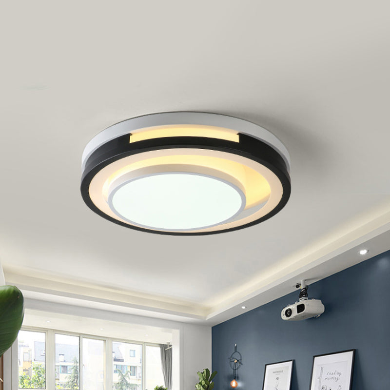 Modern Iron LED Ceiling Lamp with Black-White Cutouts and Warm/White Light