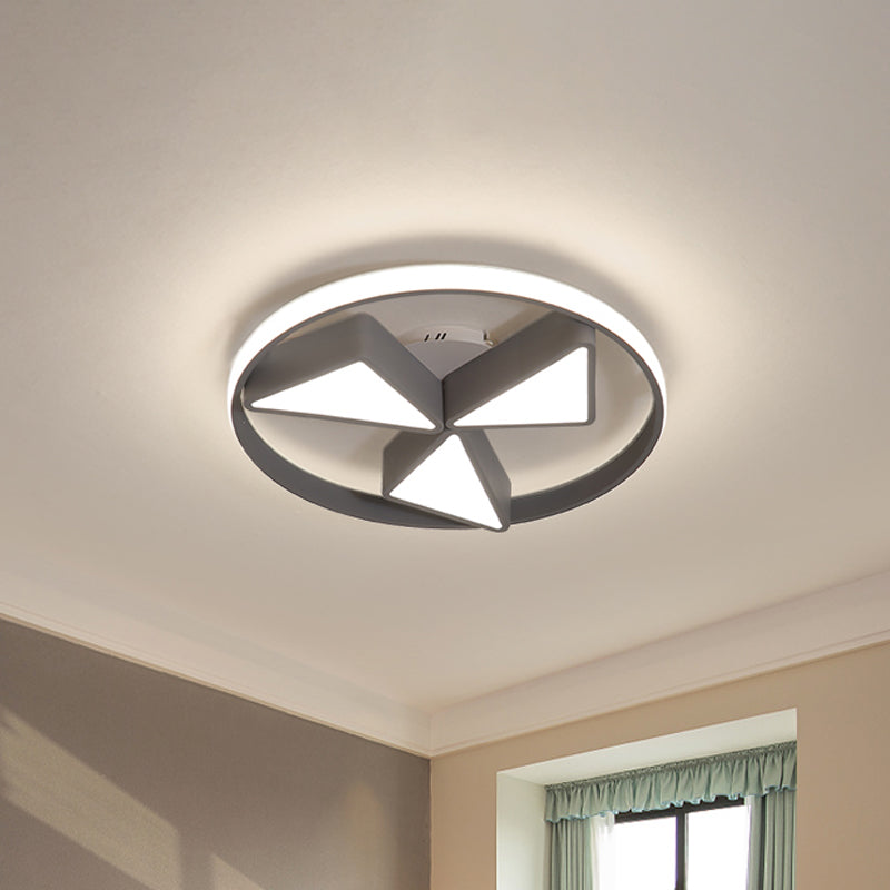 Nordic Grey/White LED Iron Windmill Ceiling Flushmount Lamp with Warm/White Glow Ring