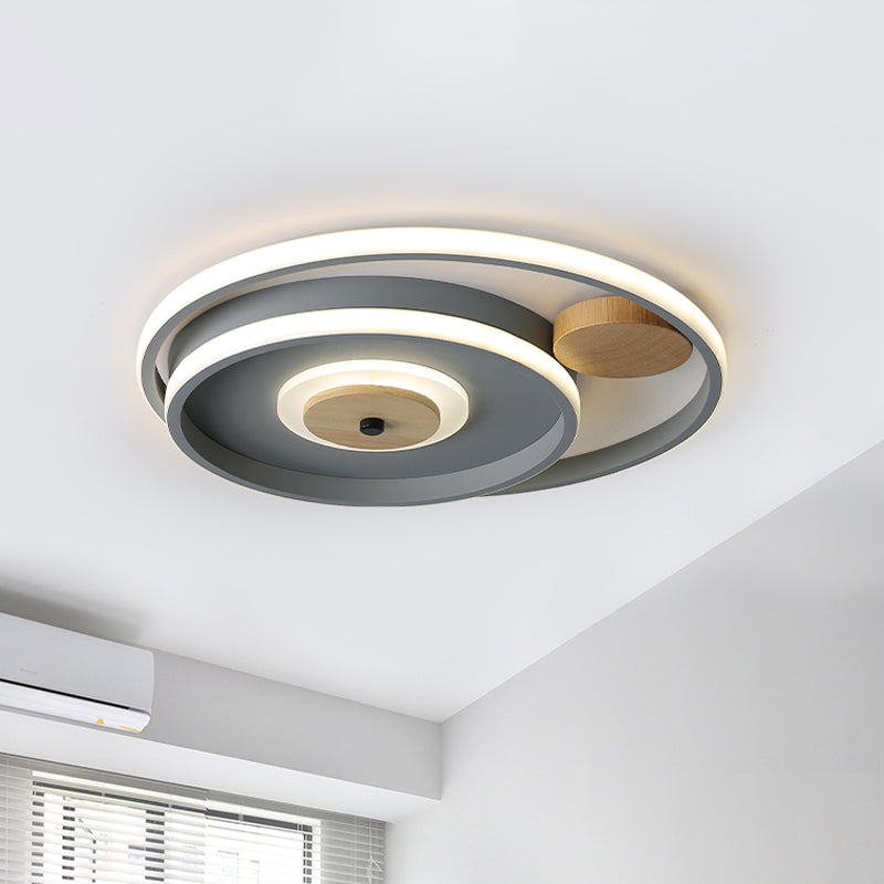 Nordic Acrylic LED Flush Mounted Lamp - Multi-Circle Grey Bedroom Ceiling Fixture, 16.5/20.5 Inches Wide
