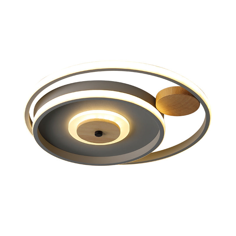 Nordic Acrylic Led Flush Mounted Lamp - Multi-Circle Grey Bedroom Ceiling Fixture 16.5/20.5 Inches