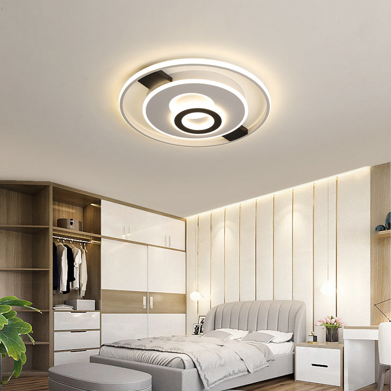 Contemporary Halo LED Ceiling Light in Black-White - Thin Acrylic Flush Mount - 16"/19.5"/23.5" Wide - Warm/White Light