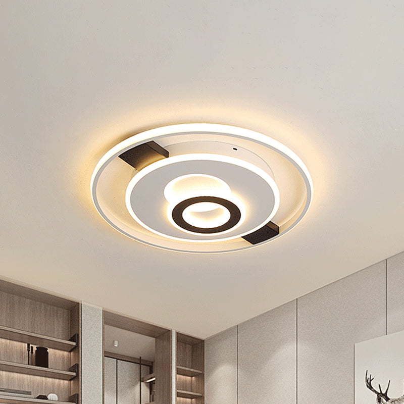 Contemporary Halo LED Ceiling Light in Black-White - Thin Acrylic Flush Mount - 16"/19.5"/23.5" Wide - Warm/White Light