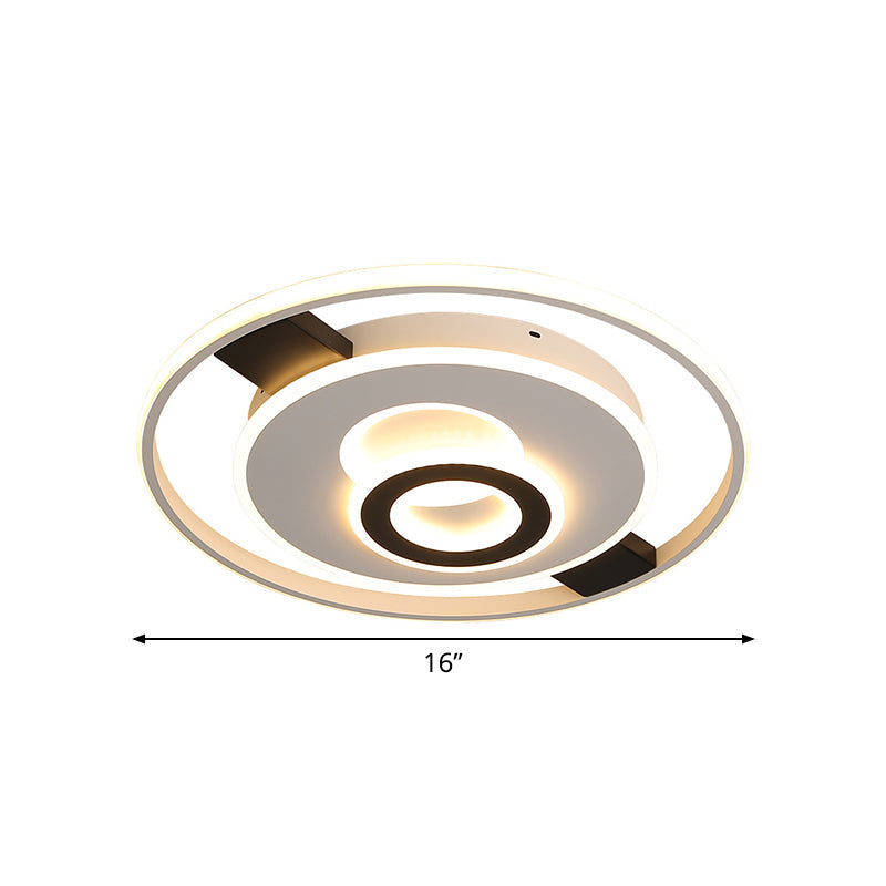 Contemporary Halo LED Ceiling Light in Black-White - Thin Acrylic Flush Mount - 16"/19.5"/23.5" Wide - Warm/White Light