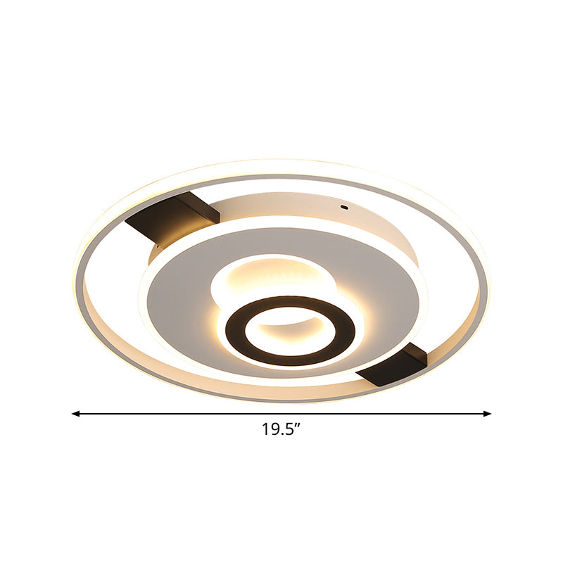 Contemporary Halo LED Ceiling Light in Black-White - Thin Acrylic Flush Mount - 16"/19.5"/23.5" Wide - Warm/White Light