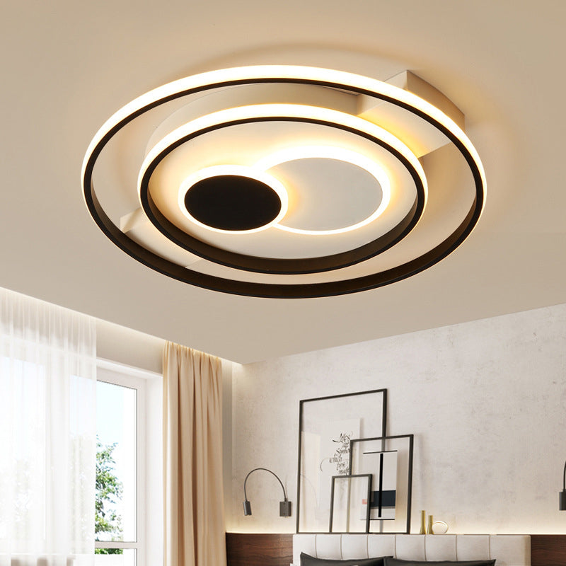 Modern LED Flush Mount Lamp with Black Acrylic Shade – Warm/White Light, 16.5/20.5" Dia
