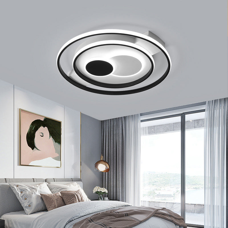 Modern LED Flush Mount Lamp with Black Acrylic Shade – Warm/White Light, 16.5/20.5" Dia