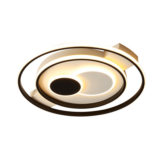 Modern Led Flush Mount Lamp With Black Acrylic Shade Warm/White Light 16.5/20.5 Dia