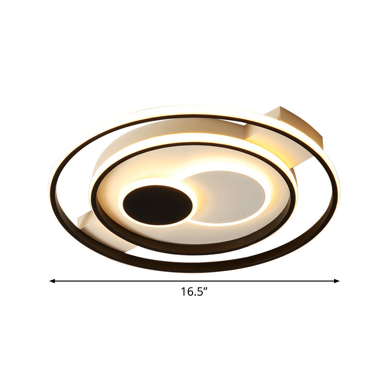 Modern LED Flush Mount Lamp with Black Acrylic Shade – Warm/White Light, 16.5/20.5" Dia