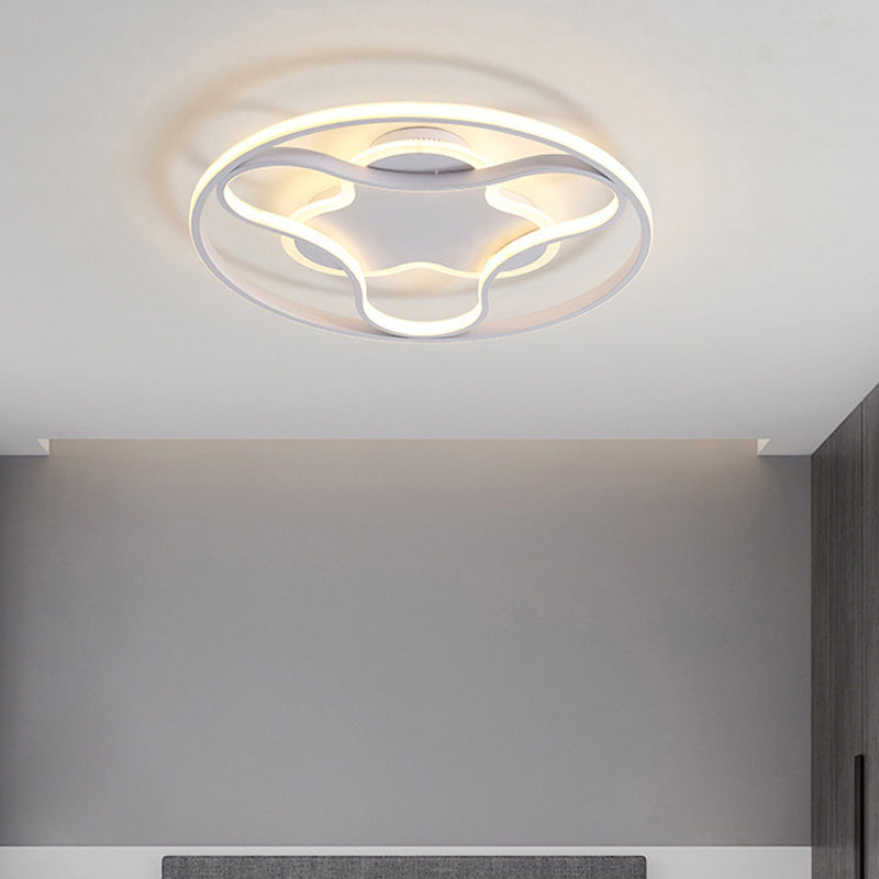 Fidget Spinner Flush Mount LED Ceiling Light, Minimalist Iron in White, 18"/21.5" Wide, Warm/White Lighting