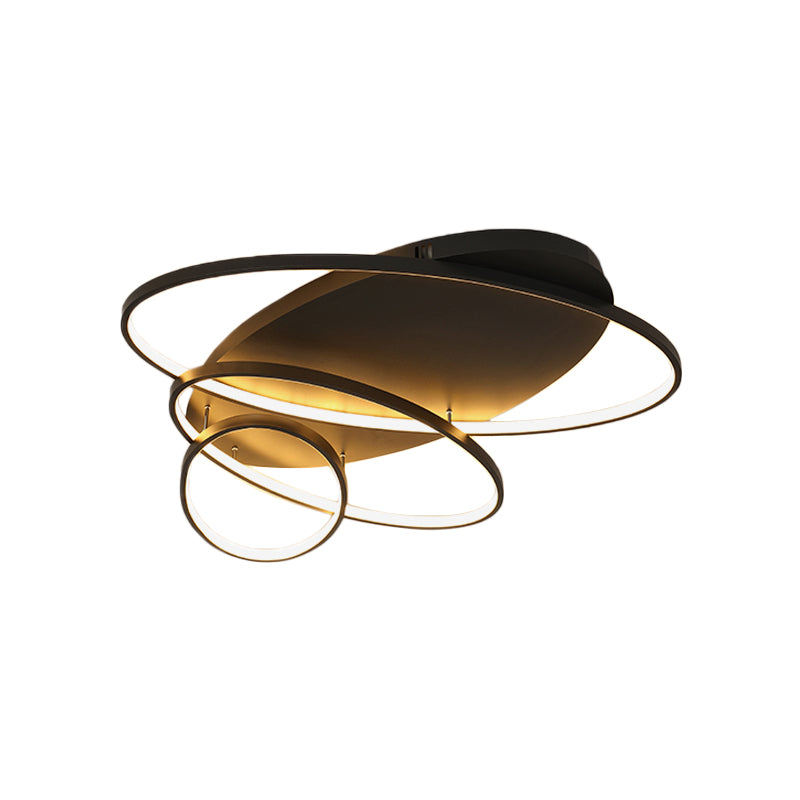 Contemporary LED Ceiling Flush Mount Lamp with Intersected Oval Design, Black/White/Gold Finish and Acrylic Shade – Warm/White Light