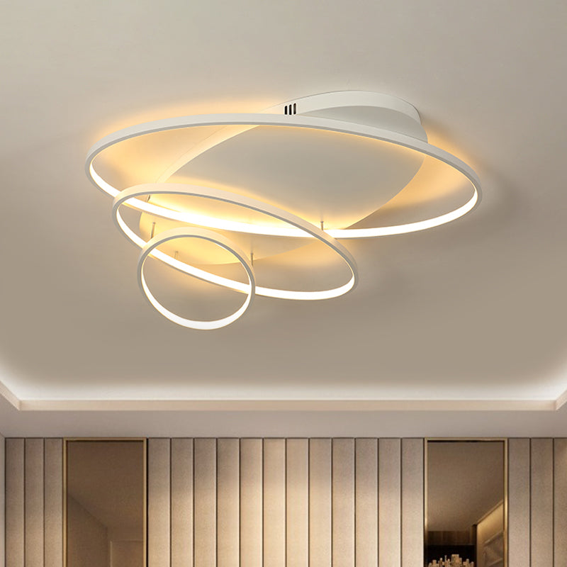 Contemporary LED Ceiling Flush Mount Lamp with Intersected Oval Design, Black/White/Gold Finish and Acrylic Shade – Warm/White Light