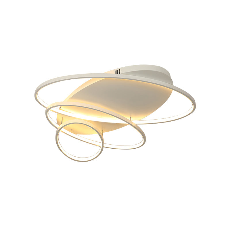 Contemporary LED Ceiling Flush Mount Lamp with Intersected Oval Design, Black/White/Gold Finish and Acrylic Shade – Warm/White Light