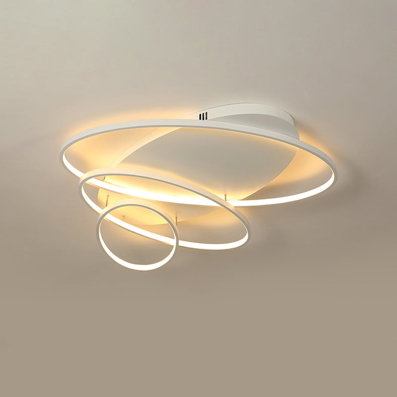 Contemporary LED Ceiling Flush Mount Lamp with Intersected Oval Design, Black/White/Gold Finish and Acrylic Shade – Warm/White Light