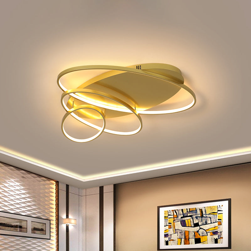 Contemporary LED Ceiling Flush Mount Lamp with Intersected Oval Design, Black/White/Gold Finish and Acrylic Shade – Warm/White Light