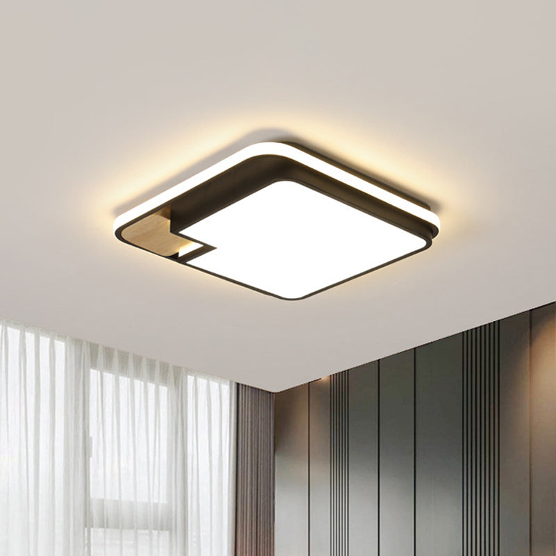 Nordic Black Wood LED Ceiling Light Fixture with Aluminum Splicing Square Flush Mount