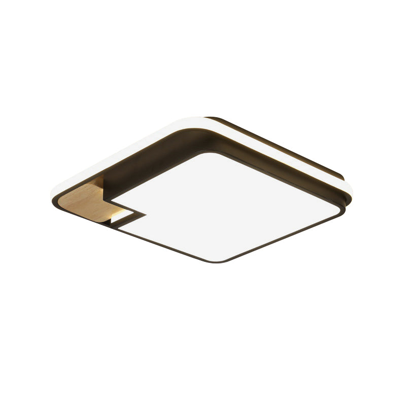 Nordic Black Wood LED Ceiling Light Fixture with Aluminum Splicing Square Flush Mount