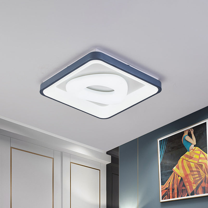 Modern Acrylic LED Flush Mount Lamp with Blue-White Triangle, Bubble, and Circle Patterns - Square Frame, Ceiling Light