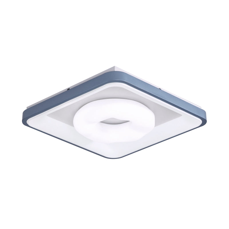 Modern Acrylic LED Flush Mount Lamp with Blue-White Triangle, Bubble, and Circle Patterns - Square Frame, Ceiling Light