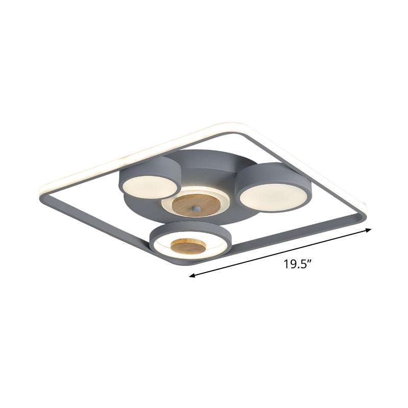 Modern Grey Square LED Ceiling Light with Nordic Iron Finish and Wood Accent