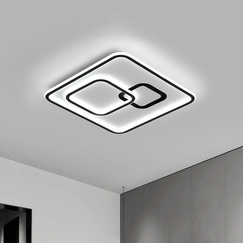 Sleek Black LED Flush Mounted Ceiling Light for Bedroom, 16"/19.5" Wide