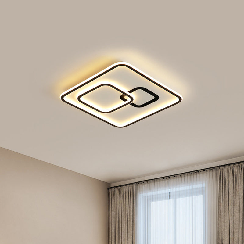 Sleek Black LED Flush Mounted Ceiling Light for Bedroom, 16"/19.5" Wide
