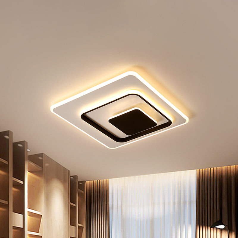Ultra-Thin Triple Square Flush Light: Acrylic Black & White 16"/19.5" Wide LED Ceiling Mount in Warm/White Light