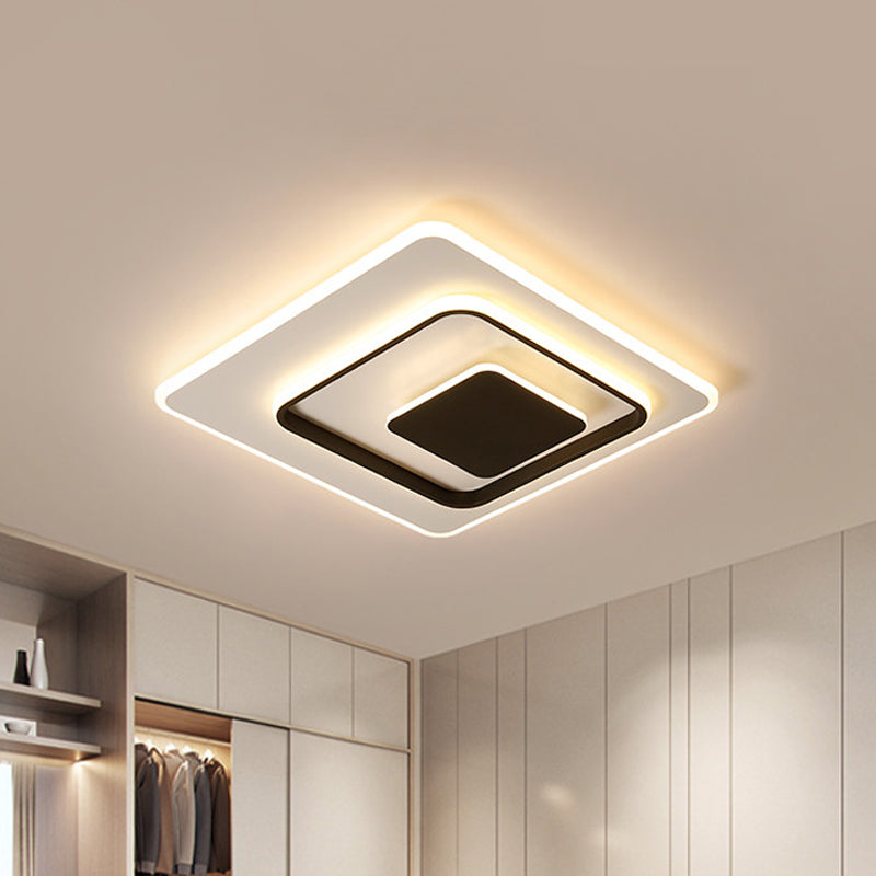 Ultra-Thin Triple Square Flush Light: Acrylic Black & White 16"/19.5" Wide LED Ceiling Mount in Warm/White Light