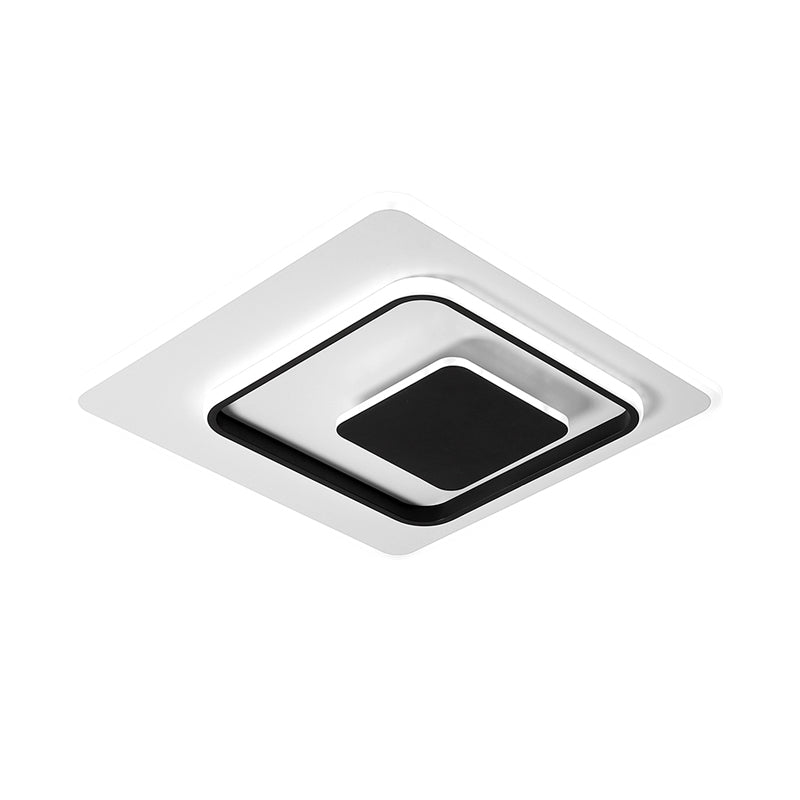 Ultra-Thin Triple Square Flush Light: Acrylic Black & White 16"/19.5" Wide LED Ceiling Mount in Warm/White Light