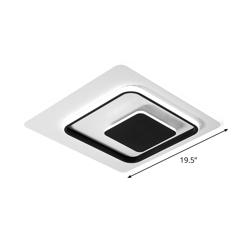 Ultra-Thin Triple Square Flush Light: Acrylic Black & White 16"/19.5" Wide LED Ceiling Mount in Warm/White Light