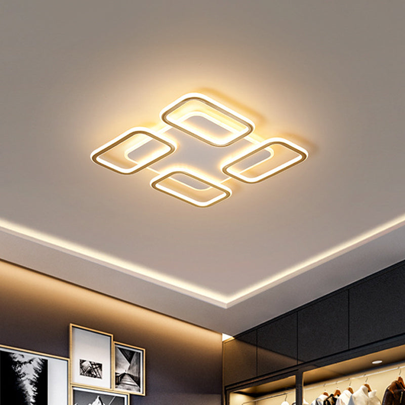 Simplicity Gold Square Acrylic Ceiling Flush Light, LED Flush Mount Lighting in Warm/White Light - 16.5"/20.5" Wide
