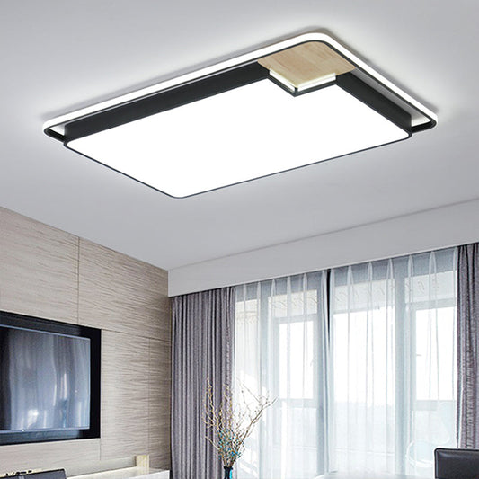 Nordic Acrylic Lounge LED Flush Mount Ceiling Light in Black-Wood, Rectangular Splicing Surface