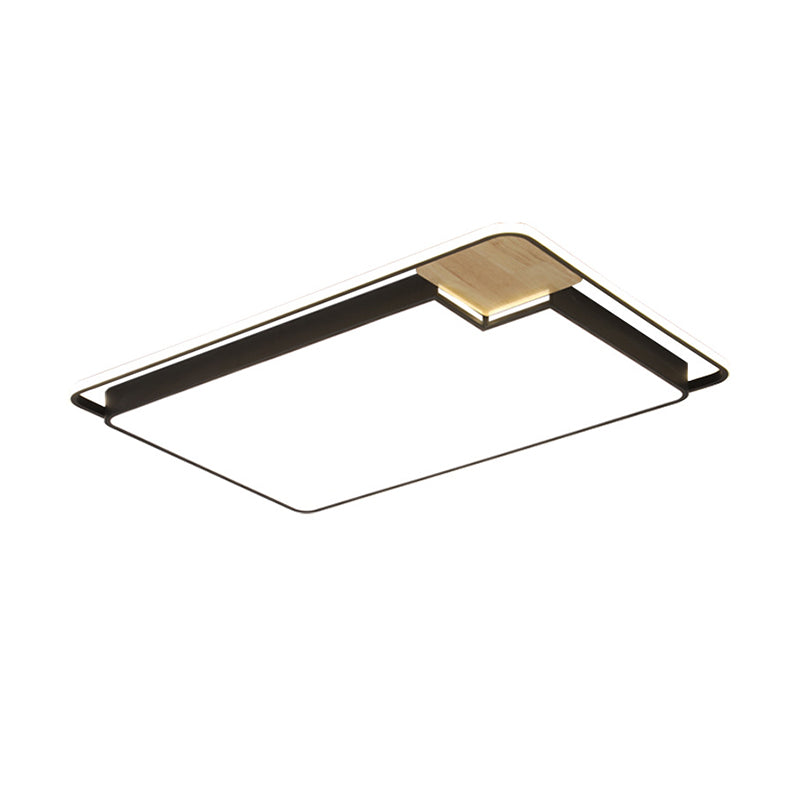 Nordic Acrylic Lounge LED Flush Mount Ceiling Light in Black-Wood, Rectangular Splicing Surface