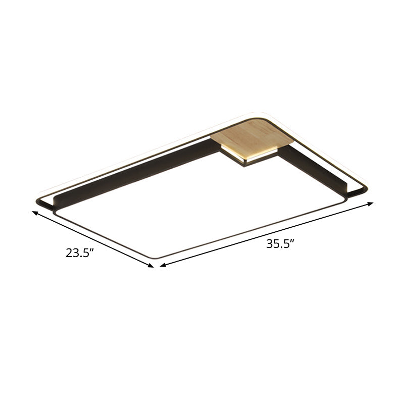 Nordic Acrylic Lounge LED Flush Mount Ceiling Light in Black-Wood, Rectangular Splicing Surface