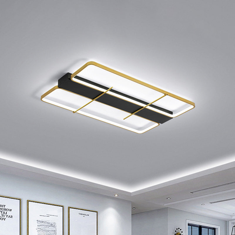 Modern Aluminum Rectangular LED Ceiling Light Fixture in Black and Gold