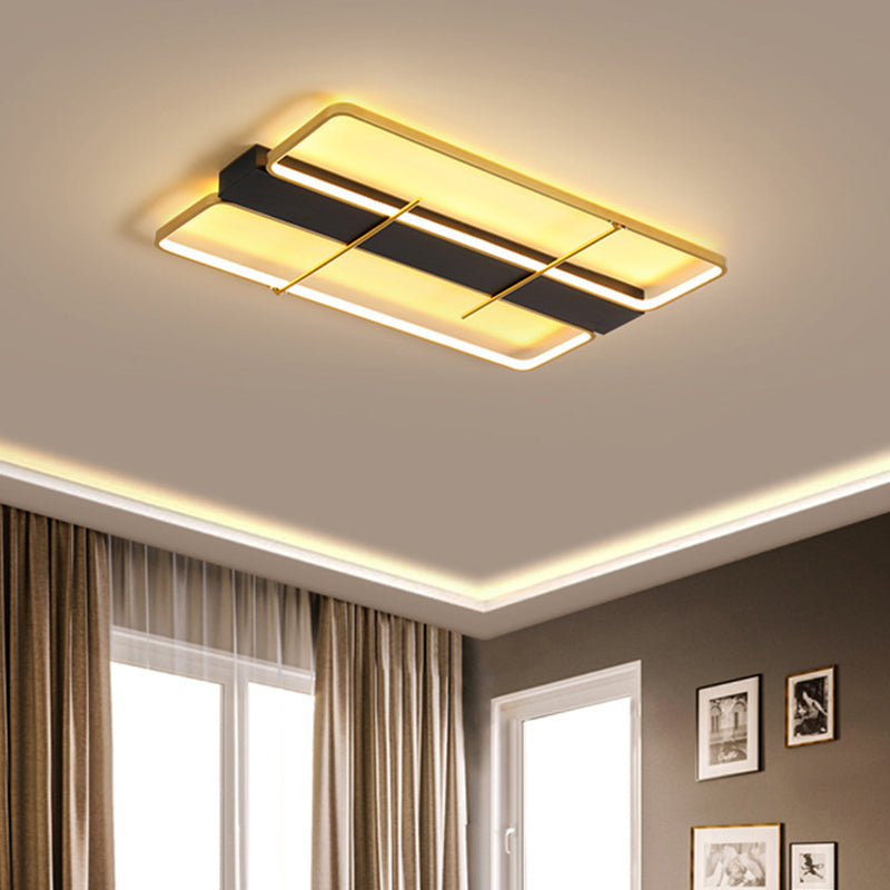 Modern Aluminum Rectangular LED Ceiling Light Fixture in Black and Gold