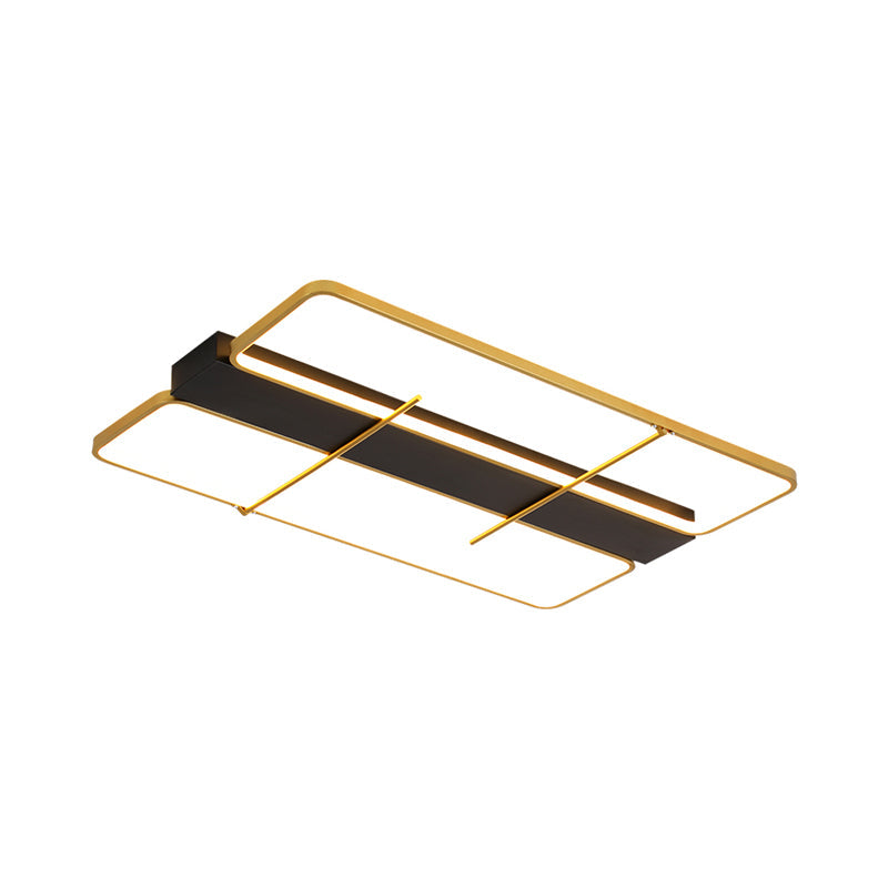 Modern Aluminum Rectangular LED Ceiling Light Fixture in Black and Gold