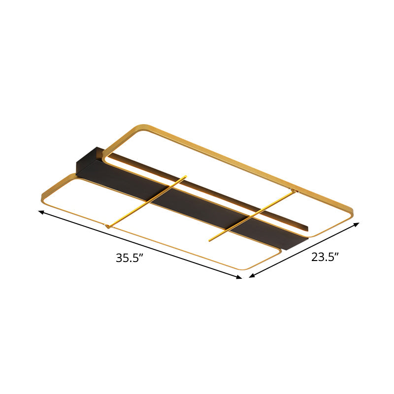 Modern Aluminum Rectangular LED Ceiling Light Fixture in Black and Gold