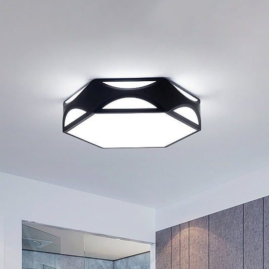 Hexagonal LED Ceiling Light with Acrylic Diffuser and Modern Black/White Iron Finish