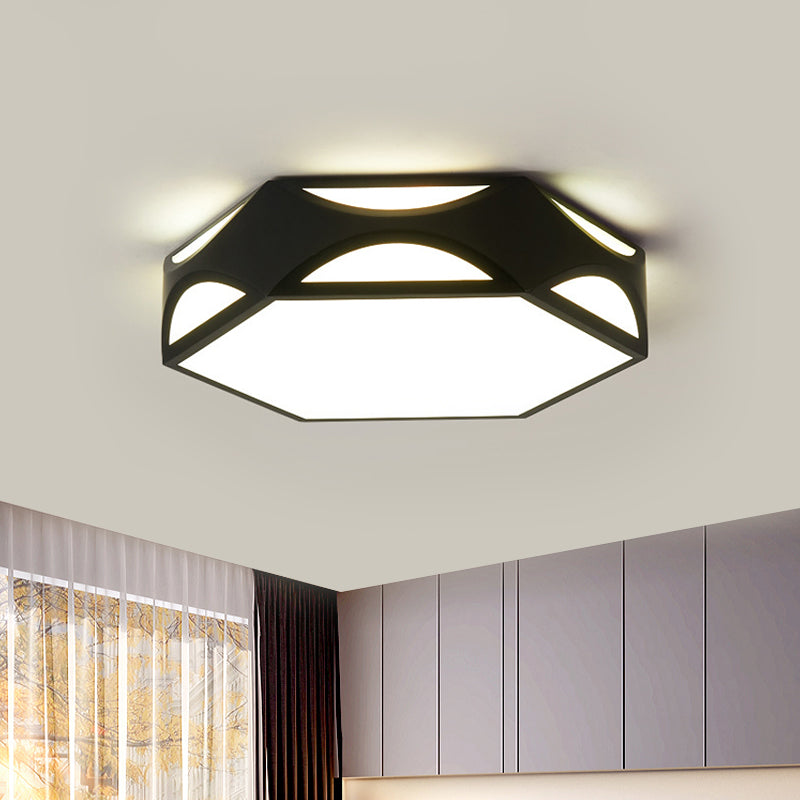 Hexagonal LED Ceiling Light with Acrylic Diffuser and Modern Black/White Iron Finish