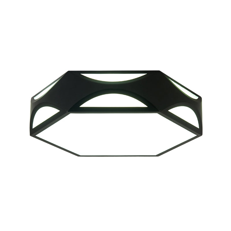 Hexagonal LED Ceiling Light with Acrylic Diffuser and Modern Black/White Iron Finish