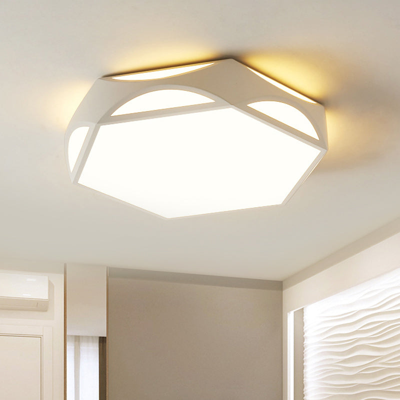 Hexagonal LED Ceiling Light with Acrylic Diffuser and Modern Black/White Iron Finish
