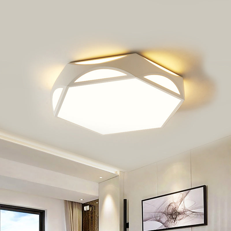 Hexagonal LED Ceiling Light with Acrylic Diffuser and Modern Black/White Iron Finish