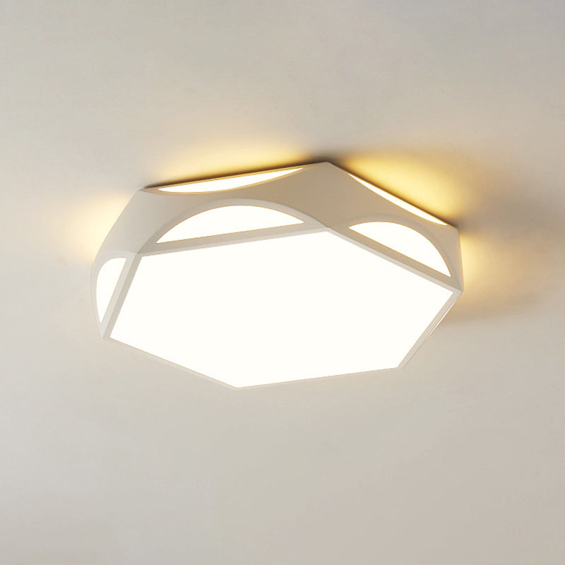 Hexagonal LED Ceiling Light with Acrylic Diffuser and Modern Black/White Iron Finish