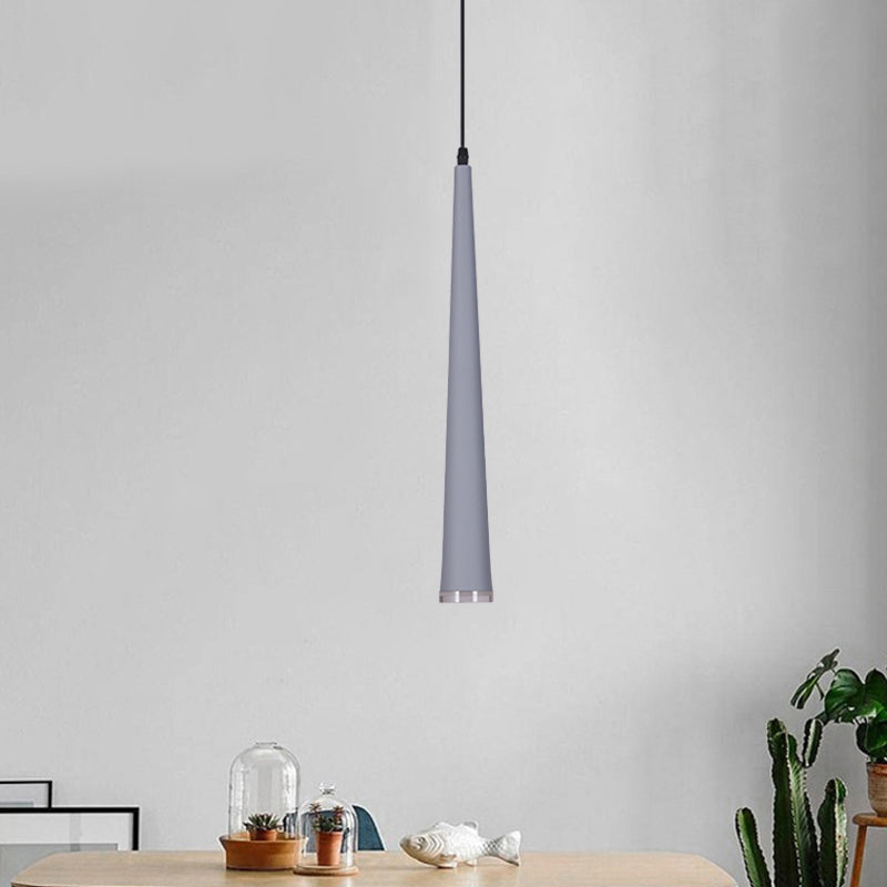 Mini Hanging Pendant Macaron Metal Light Fixture - 1 Bulb Grey/White/Red Ideal For Tables