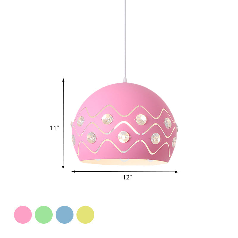 Iron 1-Light Pendant Lamp With Crystal Decor & Colorful Dome Shades